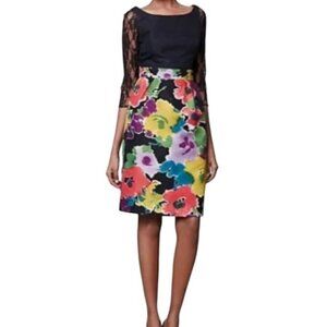 Anthropologie Mirror of Venus Dress Women's 14 Silk Blend Lace 3/4 Sleeve Floral